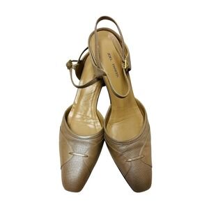 Joel Parker Slingback Heels 9.5 AAAA Beige Perforated Leather Block Pump Italy